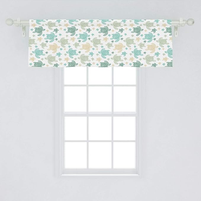 Ambesonne Turtles Window Valance, Illustration of Repeating Motifs of Animal Print in Assorted Tones, Curtain Valance for Kitchen Bedroom Decor with Rod Pocket, 54" X 18", Seafoam Grey