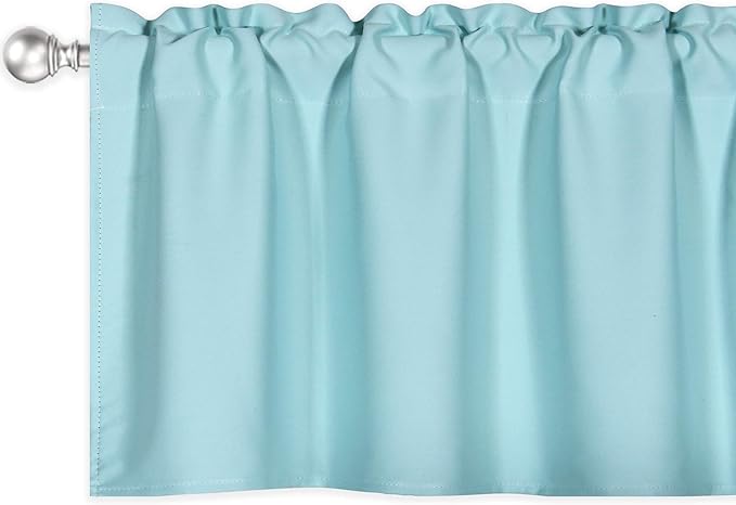 Aqua Blue Valance for Windows 72x18 Inch Solid Thermal Insulated Blackout Rod Pocket Kitchen Short Curtain Toppers Valance for Bathroom Living Room 1 Panel