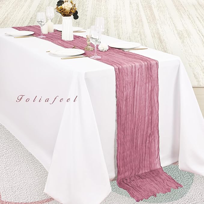 20 Pack Dusty Rose 10FT Cheesecloth Table Runner 20 x 120 Inch Long Rustic Gauze Fabric Cheese Cloth Table Runner for Wedding Bridal Baby Shower Table Decorations Boho Sheer Birthday Party Table Decor