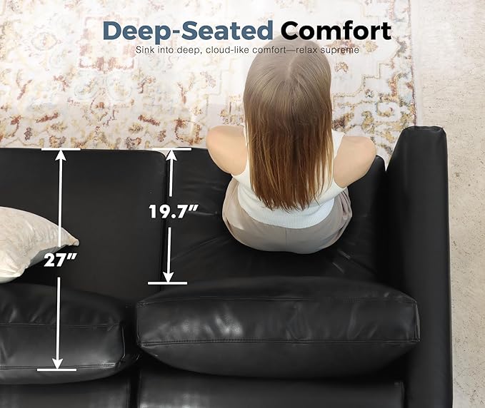 118.5" Faux Leather Modular Sectional Sofa, L Shaped Couch Set for Living Room, 7-Seater Comfy Cloud Couches with Storage Seat Black