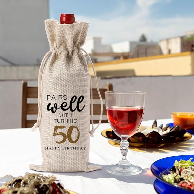 50th Birthday Gifts for Women Men, 50 Year Old Gifts for Women Grandparents Wine Gift Bag, Wine Accessories Gifts Anniversary 50th Birthday Decorations Wine Bag Wine Bags for Wine Bottles Gifts