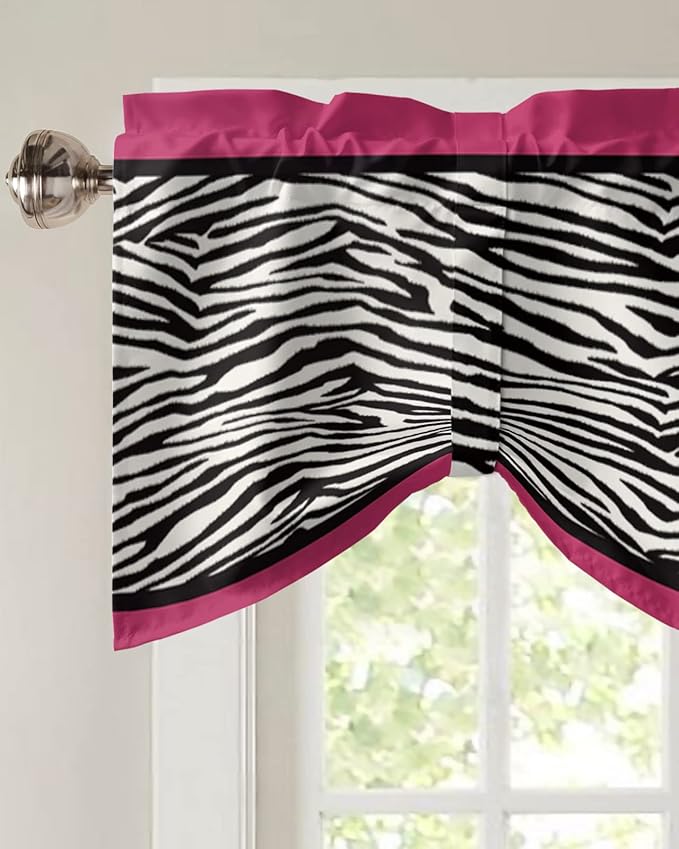 Animal Zebra Print Blackout Tie Up Valance Curtains for Kitchen Windows Black White Pink Window Toppers Balloon Shades for Living Room/Bathroom/Bedroom,1 Panel,42" X 12"