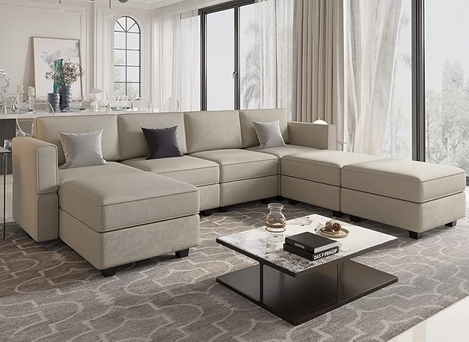 Belffin Modular Sectional Sofa U Shaped Sectional Couch with Reversible Chaises Velvet Modular Sofa with Storage Seat Grey