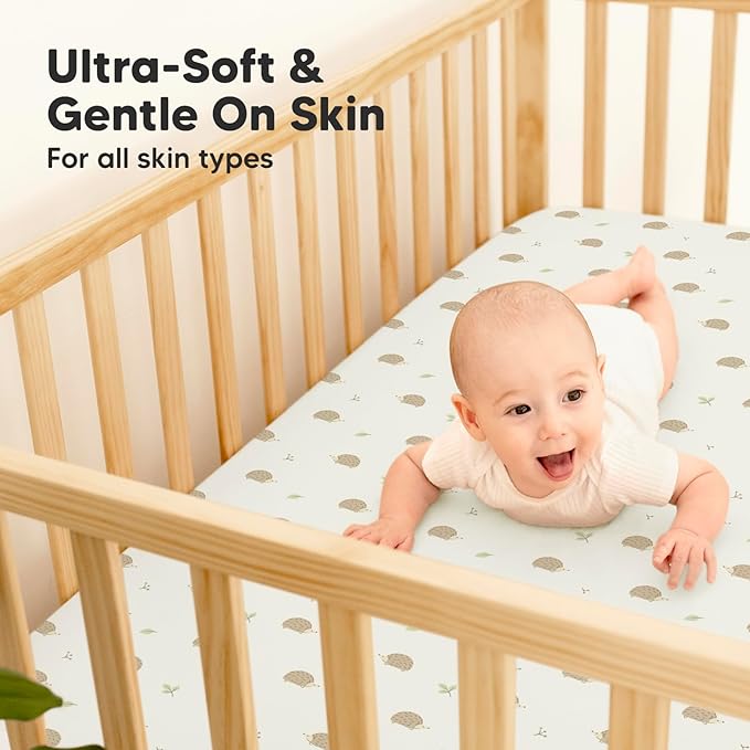 2-Pack Waterproof Crib Sheets for Boys,Girls-Viscose Derived from Bamboo Crib Sheets Neutral,Crib Mattress Protector Sheet,Soft Toddler Bed Sheets,Fitted Baby Crib Sheets Girl,Boy(Nibbles/Bruce)