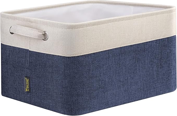 BALEINE 1 Pack Fabric Storage Bins for Shelves, Linen Storage Baskets for Organizing, Decorative Closet Bins for Clothes, Home (Navy Blue, 12"x8"x8")