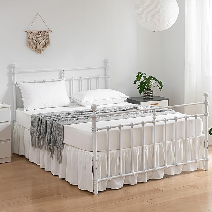 Bed Skirt Ruffled Bed Skirt with Split Corners, 18 Inch Drop Dust Ruffle Bed Skirt with Platform, Ivory,Twin Size