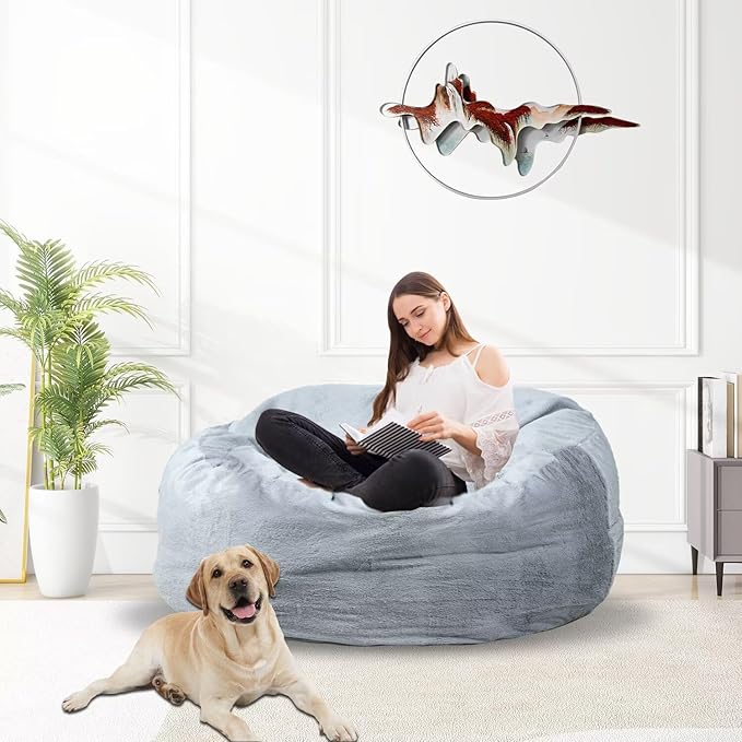 Bean Bag Chair for Adults 3FT,Soft Removable Cover for Teens/Girls Bedroom,Fluffy Giant Round Floor Beanbag Lounger Chairs (No Filler,Light Gray)