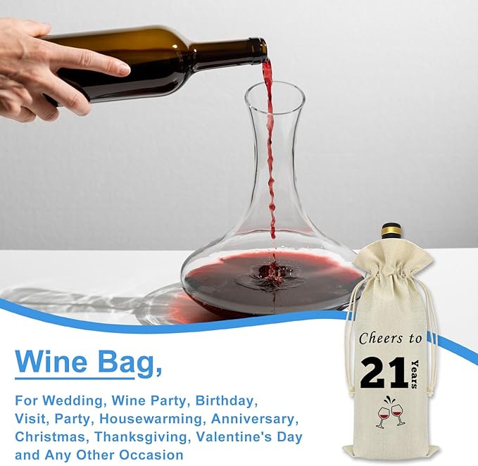 21st Birthday Wine Bag 21st Birthday Gift Presents for 21st Birthday Girl 21 Years Old Gift Idea for Her Friends Bestie Daughter Turning 21 Woman Birthday Party Anniversary Decorations Wine Bottle Bag