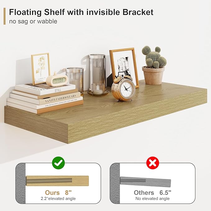 12" Deep Bathroom Floating Shelves for Wall Shelf Over Toilet Wall Mounted Farmhouse Long 55 inches Set of 1, Farmhouse Shelves with Invisible Brackets for Living Room, Kitchen, Bedroom,Oak