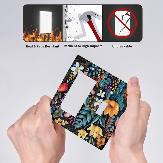 Boho Floral Vintage Flower Leaves Rustic Wildflower Plants 2 Gang Single Toggle Rocker Combination Light Switch Covers Wall Plate Cover Electrical Faceplate Decorative Switchplate for Country Bedroom