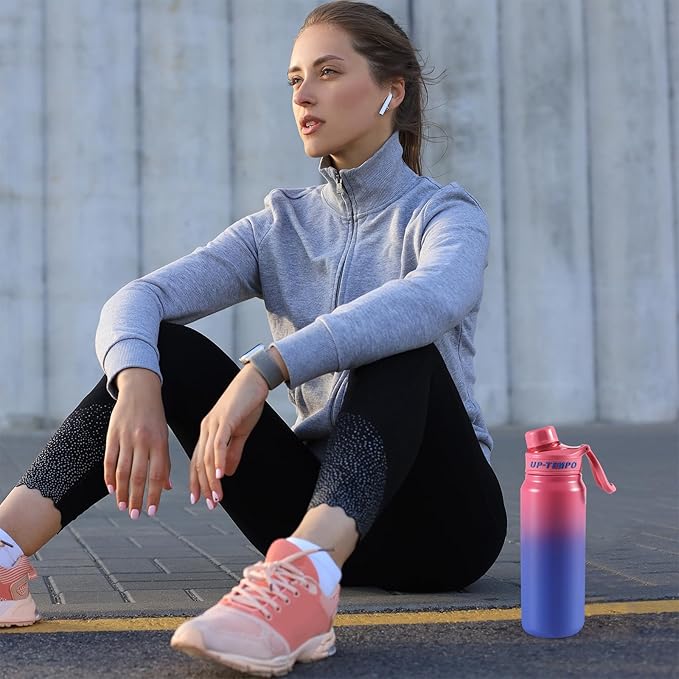 28oz Sports Water Bottle with Straw, Stainless Steel Vacuum Insulated Cooling Water Bottle, Leak Proof Metal Water Bottle, Double Insulated, Suitable for Sports, Gym and Travel (Rose & Blue)