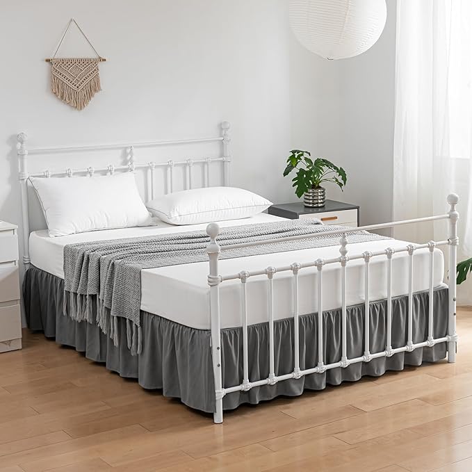 Bed Skirt King Size Ruffled Bed Skirts with Split Corners, 16 Inch Drop Dust Ruffle Bed Skirt with Platform, Gray, King - 16" Drop