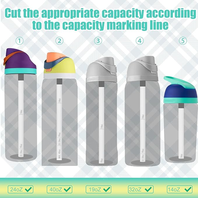 4pcs Replacement Plug Stopper for Owala FreeSip 19/24/25/32/40oz (2 Pink + 2 Gray), with 1 Brush & 4pcs White Straw with Scale for Owala Free Sip Water Bottle Mouth Top Cap Lid Gasket Seal Accessories