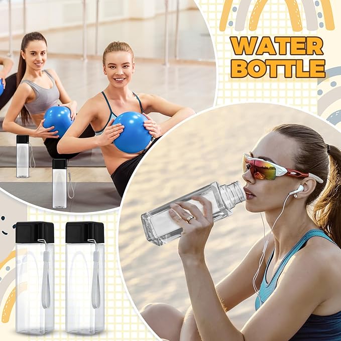 20 Pieces Water Bottle Bulk 17 oz Plastic Sports Water Bottles Reusable Leak Proof Portable Drink Bottles Large with Lid for Outdoor Fitness(Black)