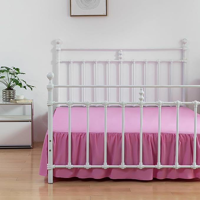 Bed Skirt Twin Size Ruffled Bed Skirt with Split Corners, 14 Inch Drop Dust Ruffle Bed Skirt with Platform, Twin,14 Inch Drop, Pink