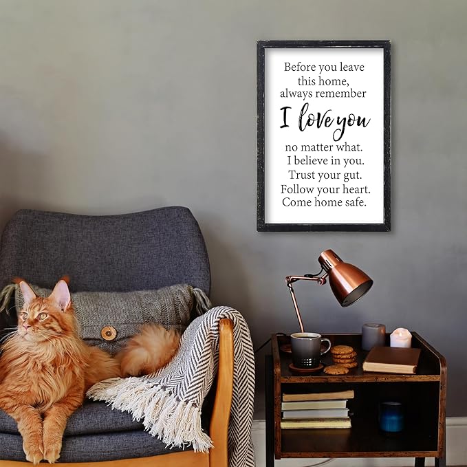 Before You Leave This Home Sign Wall Decor 16x11 Inch I Love You Inspirational Entryway Wood Framed Wall Hang Art (Black)
