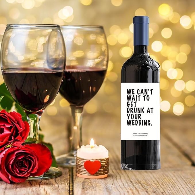 24 Pcs Funny Engagement Wine Label Her, Engagement Party Decorations Gifts for Engaged Couple Wine Bottle Stickers, Pairs Well with Getting Engaged Wine Bottle Labels.