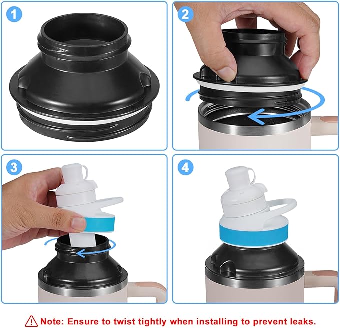 Aobiono Water Bottle Adapter for Stanley 40oz Quencher Tumbler to Cirkul, Lid Cap Converter Accessories, BPA Free Plastic, Food Grade Silicone Gasket Leakproof (Black-2Pcs)