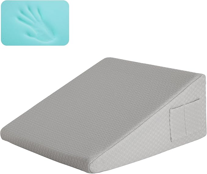 Bed Wedge Pillow for Sleeping, 10" Wedge Pillows for After Surgery, Soft Memory Foam Top, Triangle Pillow Wedge, Body Positioners for Leg Elevation, Acid Reflux, Gerd, Snoring Relief, Grey