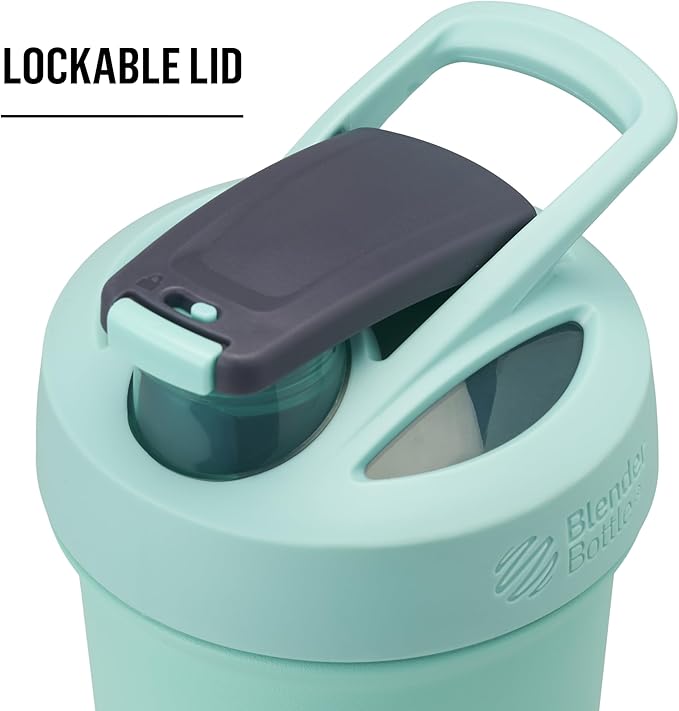 BlenderBottle Strada Sleek Insulated Stainless Steel Water Bottle with Wire Whisk, 25-Ounce, Seafoam