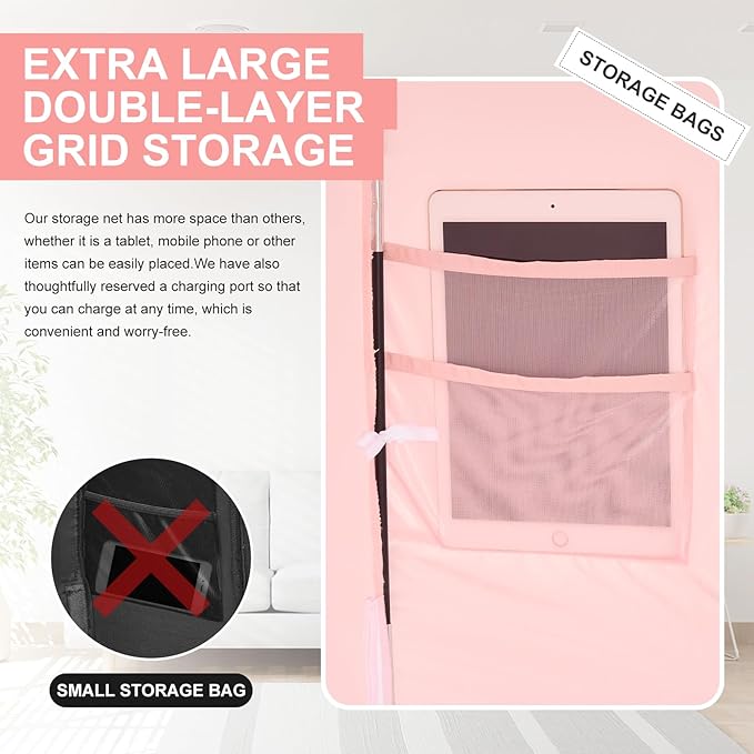 Bed Tent Queen Bed Canopy Dream Tents for Indoor Portable Blackout Tents Privacy Space Warm Breathable Sleeping Tents for Kids and Adult(Pink,Mattress Not Included) Reducing Light