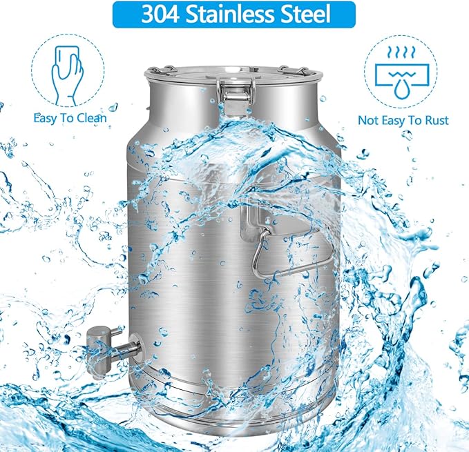304 Stainless Steel 20 Liter Milk Can, Milk Bucket Wine Pail Bucket with Spigot 5.25 Gallon Milk Can Tote Jug with Sealed Lid Heavy Duty for Milk and Wine