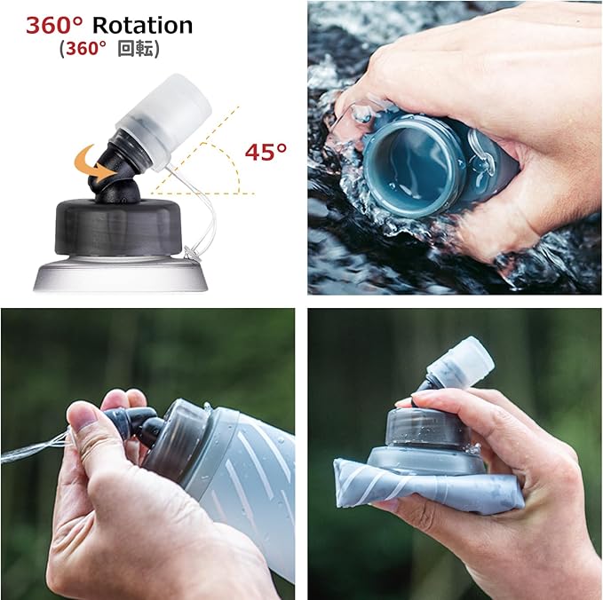 Azarxis TPU Soft Flask Folding Collapsible Water Bottles BPA-Free for Hydration Pack - Ideal Trail Running Hiking Cycling Climbing (500ml/16.91oz - 2 Pack)