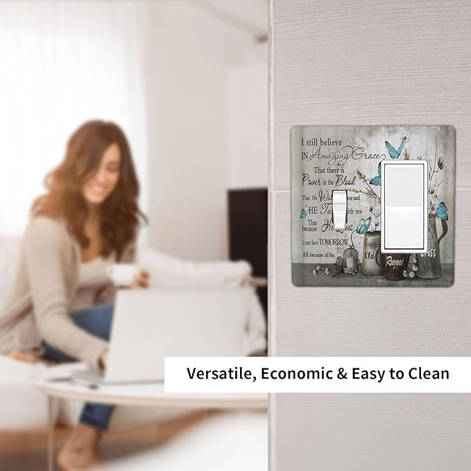 Blue Butterfly Rustic Flower Inspirational Quotes 2 Gang Single Toggle Rocker Combination Light Switch Covers Wall Plate Cover Electrical Faceplate Decorative Switchplate for Farmhouse Bedroom