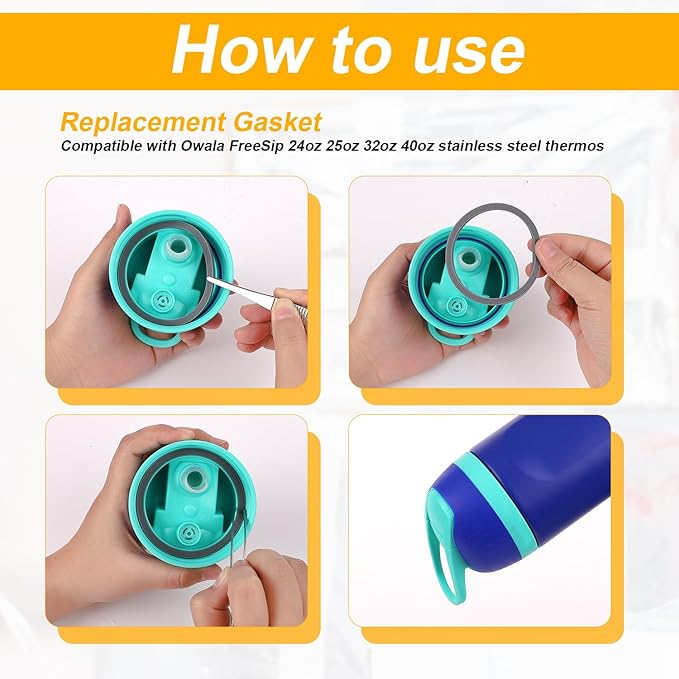 6pcs Replacement Straws & 2pcs Gasket Compatible with Owala FreeSip With Cleaning Brush, Reusable Plastic Straws Lid Sealing Rings Accessories for Owala FreeSip 24/32oz Insulated Water Bottle
