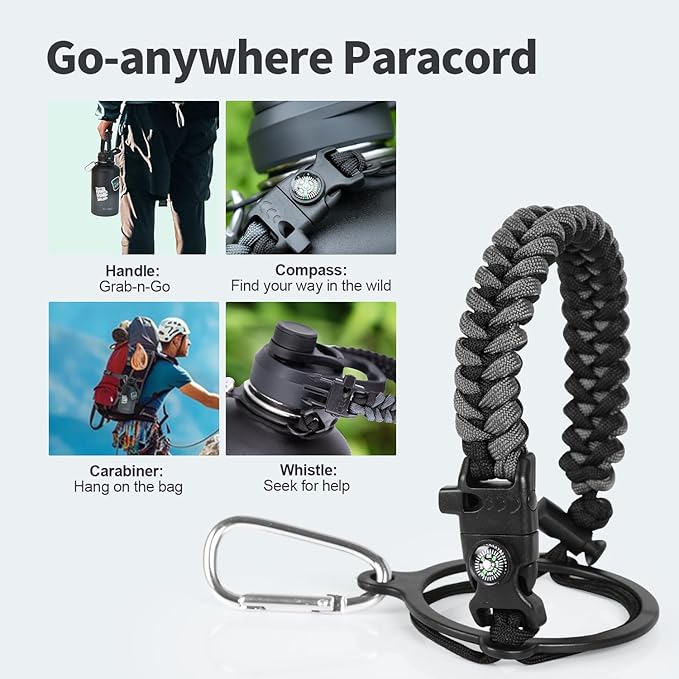 64 oz Insulated Water Bottle with Straw (Cold for 48 Hrs), Half Gallon Stainless Steel Triple Wall Vacuum Sports Water Jug, Leakproof Hydro Cup Flask with Straw Spout Lids & DIY Stickers