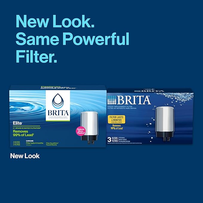 Brita Faucet Mount System Replacement Filter, Reduces 99% of Lead, Made Without BPA, Chrome, 3 Count