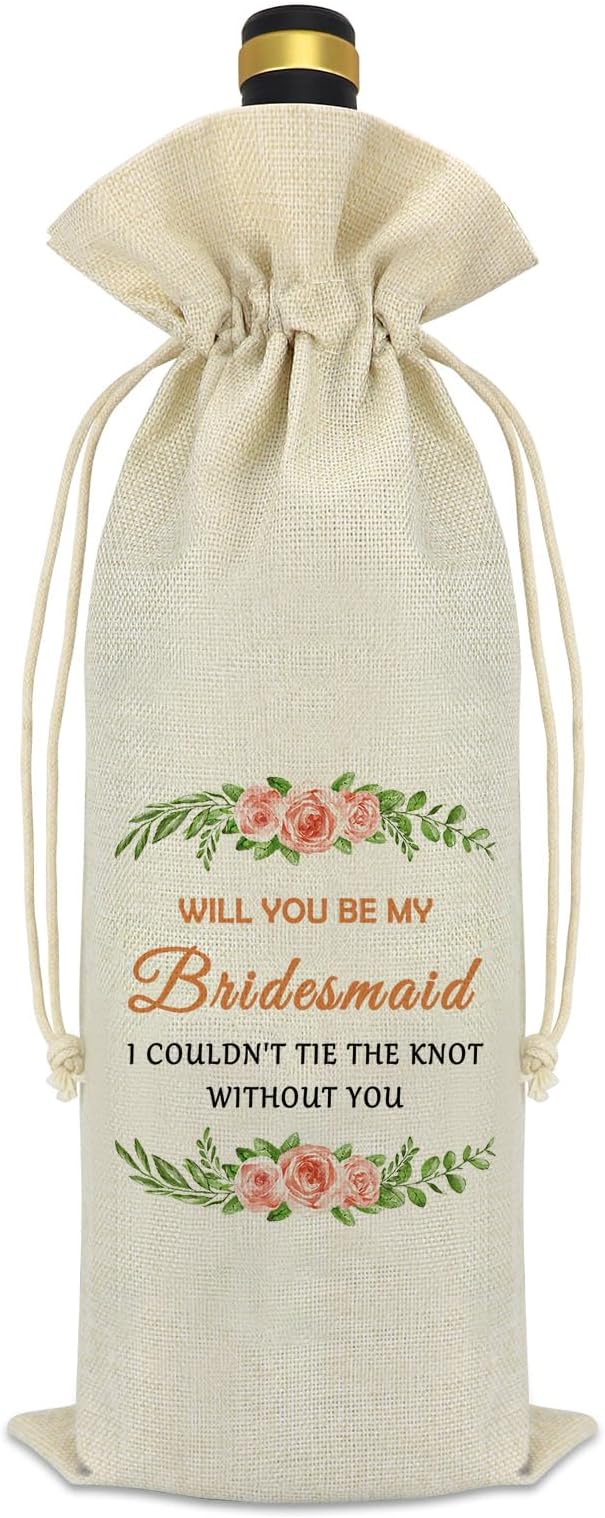 Bridesmaid Proposal Gifts for Best Friend Friendship Gift Wine Bag for Women Maid of Honor Gifts Engagement Wedding Bachelorette Party Gifts for Bridesmaids Bridal Showers Gift Wine Bottle Bag Cover