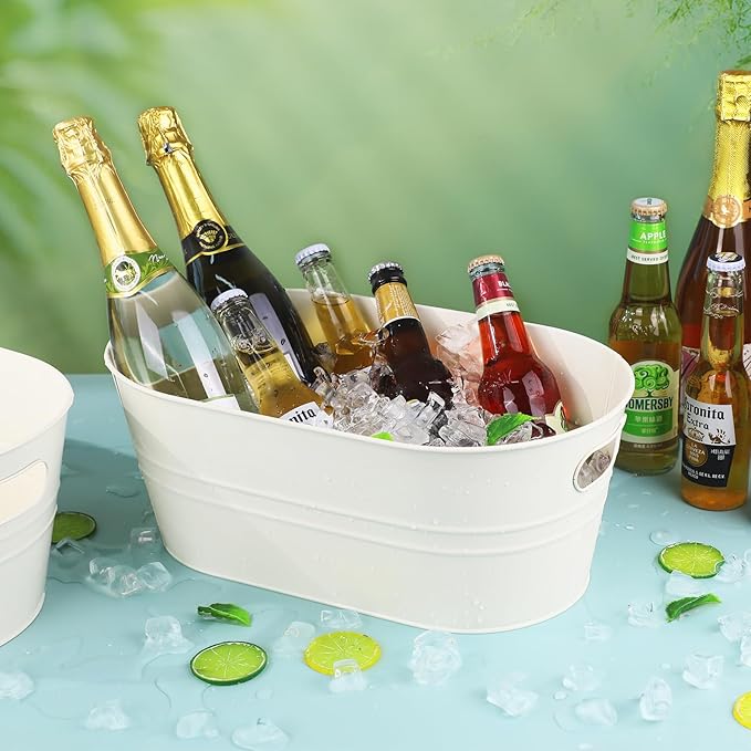 4Pcs Galvanized Bucket Galvanized Tub Ice Bucket 3 Gallon Beverage Tub Metal Beverage Buckets Ice Buckets for Parties Mimosa Bar Supplies for Beer Champagne Cocktails（White）