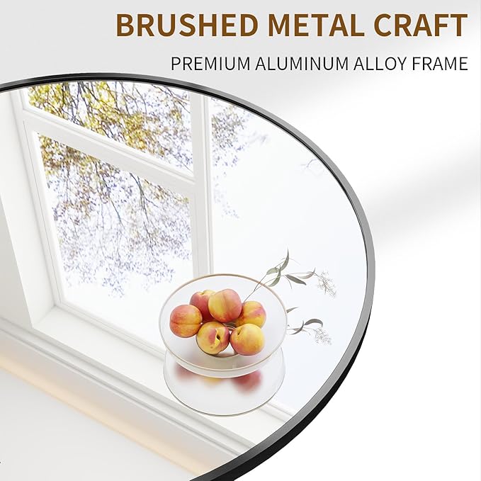 BEAUTYPEAK 48 Inch Round Mirror, Metal Frame Circle Mirror, Wall Mounted for Entryway, Bathroom, Vanity, Living Room, Black