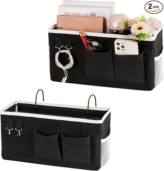 Bedside Storage Caddy/Bedside Hanging Storage Bag for Headboards Bunk Beds Dorm Rooms Book Phone Magazine Holder (2PC Black)