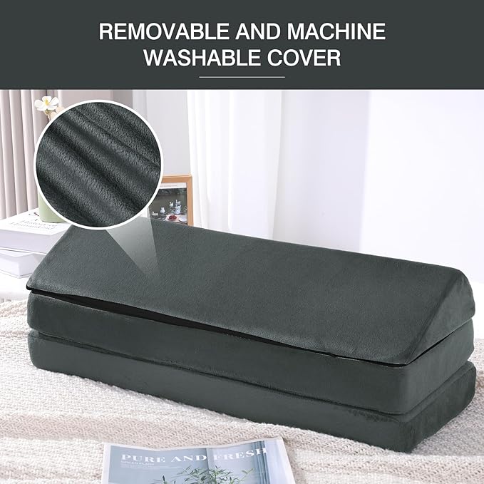 BALAPET 3-in-1 Adjustable Height Wedge Pillow, 7" Height Leg Knee Pillow for Side Sleepers & Aligns Spine, Supportive Bolster Pillow for Pregnancy Relieves Pressure Hip Leg Elevation, 26", Dark Grey