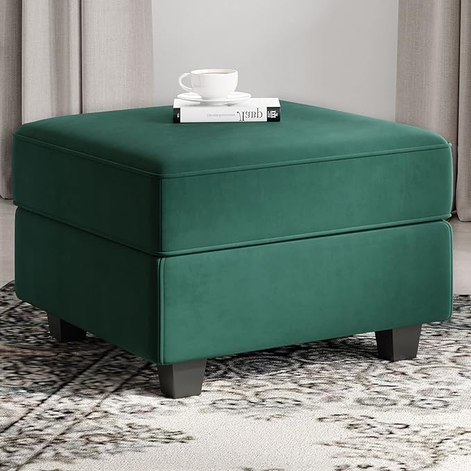 Belffin Storage Ottoman Module for Modular Sectional Sofa Square Seat Cube Velvet Foot Stool Green