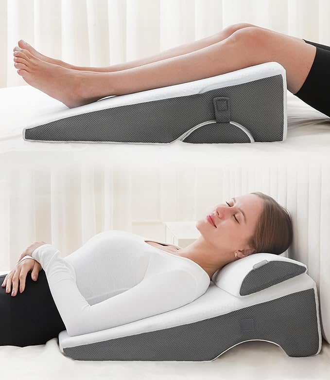 Bed Wedge Pillow for Sleeping, 6 & 7.5 & 10 Inch Adjustable Height Wedge Pillows for After Surgery, 16-in-1 Memory Foam Triangle Pillow Wedge Relieve Acid Reflux, Gerd, Snoring