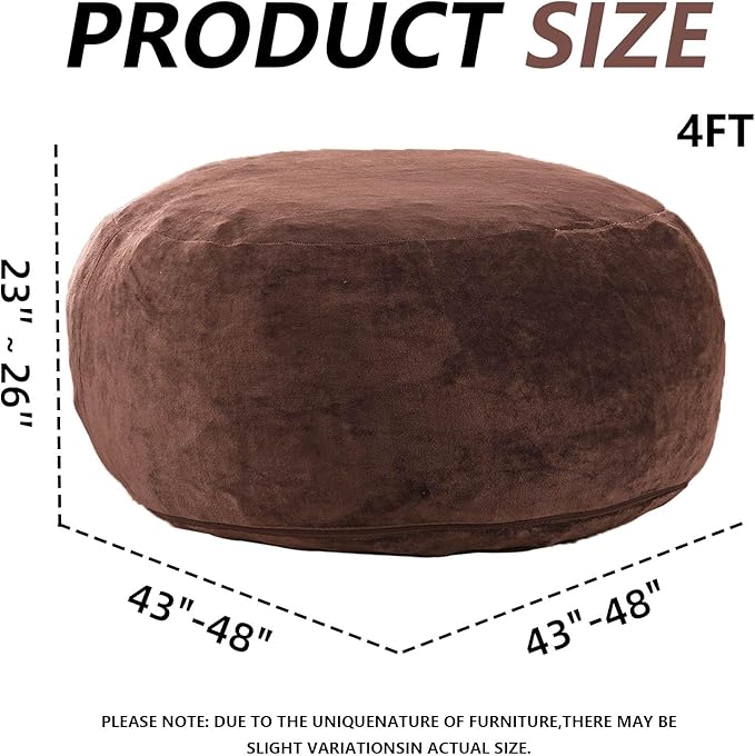 4FT Large Bean Bag Chairs,Big Adult Size Memory Foam Beanbags with Filler Included,Machine Washable Corduroy Cover,Ultra Soft Plush Gaming Bing Bag Puff Chair for Dorm, Living Room & Bedroom (Brown)