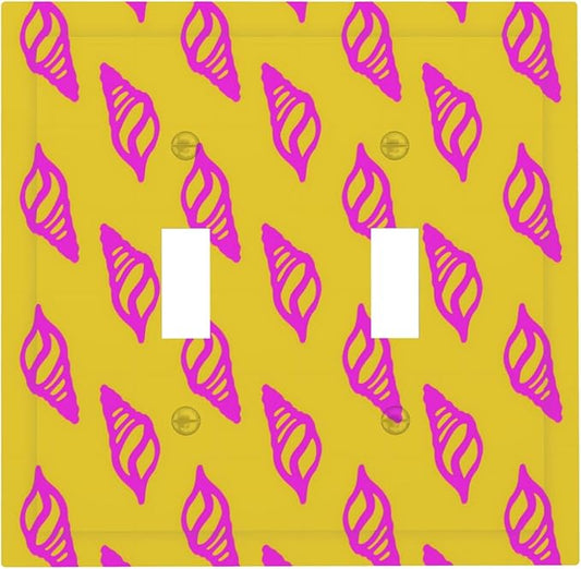 Beautiful Shell Multicolored Double Toggle Light Switch Covers 2 Gang Wall Plate Dual Decorative Switchplate Electrical Faceplate for Bathroom Country Kitchen Bedroom Decor, 4.9" x 5"