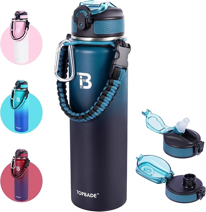 32oz Insulated Water Bottle with Straw Lid & Spout Lid & Paracord Handle, Stainless Steel Water Bottle Wide Mouth, Double Wall for Women Men Gym Fitness Outdoor
