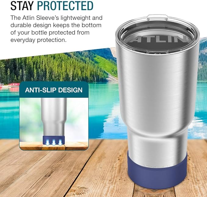 Atlin Silicone Sleeve [Large], Protective Bottle Rubber Bottom Compatible with Hydro Flask, Durable Anti-Slip Boot Cover for Stainless Steel Water Cup, Portable Pet Bowl [Dishwasher Safe] Cobalt