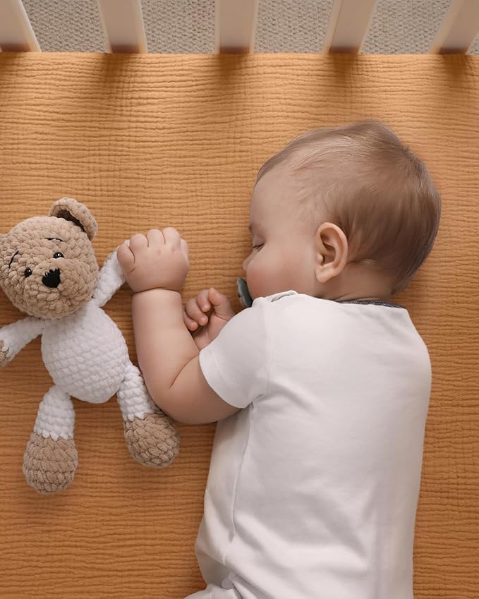 Blissful Diary Muslin Crib Sheets for Girl Boy, Boho Neutral Soft Cotton Baby Sheet for 52''x28'' Standard Crib Mattress, 2 Pack(Retro Yellow&Beige)