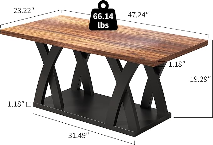47” Wood Coffee Tables for Living Room Rustic Stands with Storage Shelf Black Blown Coffee Tables for Living Room Farmhouse Center Stands with Shelf. Farmhouse Rectangle Center Table