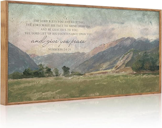 Aurlan Numbers 6:24-26 May The Lord Bless You Wall Art(40"x20"), Large Jesus Christian Bible Verse Scripture Canvas Artwork, Abstcat Watercolor Mountain Landscape Nature Decor for Home Dining Room Christ Gift