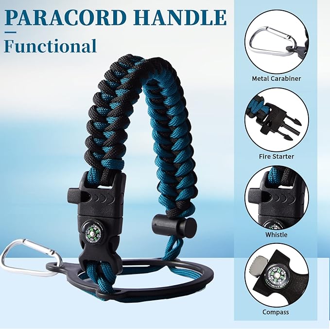 40OZ Vacuum Insulated Water Bottle - Keep Cold 48H Hot 24H, Combo Straw & Spout Lids, Survival Paracord Handle, Bottle Carrier Bag w/ Strap, Protective Cup Mat, Stainless Steel Waterbottle Flask Jug