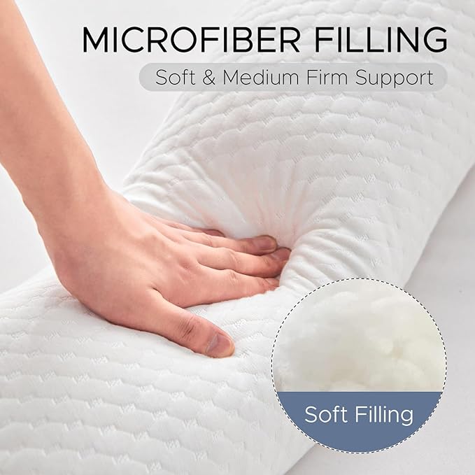 Body Pillow for Adults - Soft Long Bed Pillows Insert for Sleeping - Shredded Memory Foam and Removable Washable Cover - Swan Shaped Side Sleeper Pregnancy Pillow 49 Inch (White)
