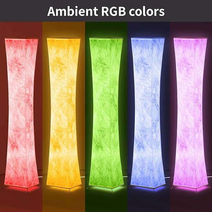 BLUEYE Floor Lamp,1800Lumens,RGBW 2700K-6500K,Remote Control,2 X 80W Equivalent,E26 Base,Color Changing Standing Lamp for Living Room Bedroom,Duppon Paper,60in
