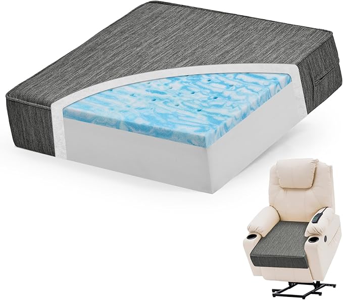 baibu Extra Large 20"x20"x5" Dual-Layer Memory Foam Chair Seat Cushion for Recliner, Couch, Armchair with Textured Washable Cover, Non-Slip Base for Tailbone Pain & Pressure Relief, Grey