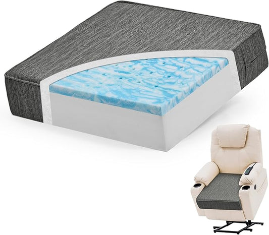 baibu Extra Large 20"x20"x5" Dual-Layer Memory Foam Chair Seat Cushion for Recliner, Couch, Armchair with Textured Washable Cover, Non-Slip Base for Tailbone Pain & Pressure Relief, Grey